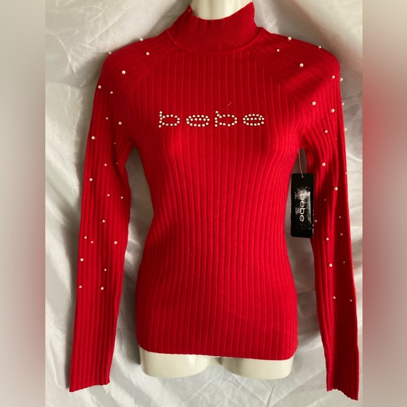 bebe Sweaters Nwt Red Turtleneck Sweater By Bebe Sz M W Pearls On